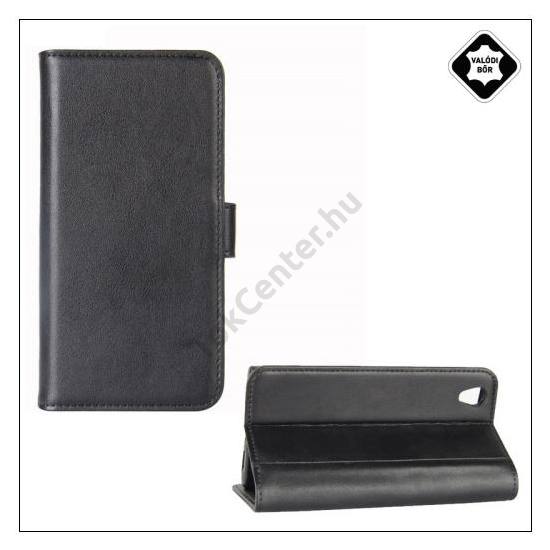 ZTE Blade A520 Tok álló, valódi bőr (FLIP, mágneses, oldalra nyíló, asztali tartó funkció) FEKETE	