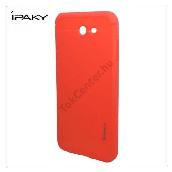  SAMSUNG Galaxy J7 (2017) (SM-J730)  IPAKY telefonvédő gumi / szilikon (közepesen ütésálló, szálcsiszolt, karbonminta) PIROS	