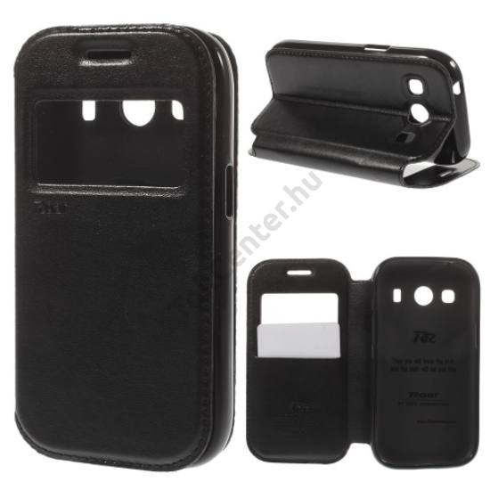 Samsung Galaxy Ace 4 LTE (SM-G357FZ) ROAR tok álló, bőr (FLIP, oldalra nyíló, asztali tartó funkció, View Window) FEKETE