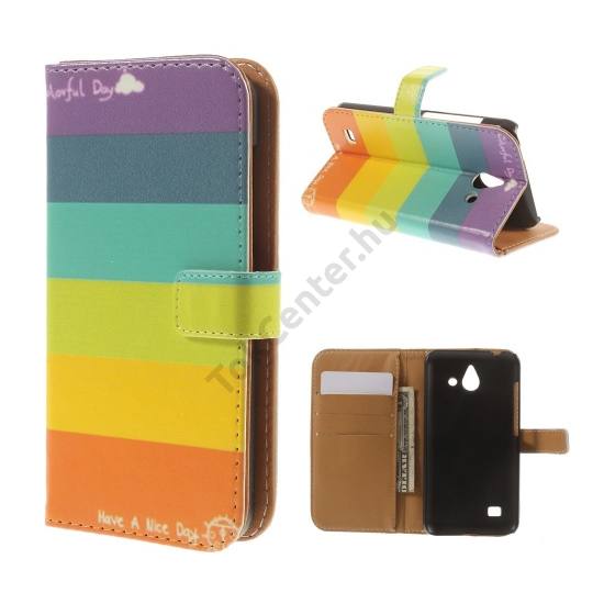 Huawei Ascend Y550 Tok álló, bőr (FLIP, mágneses, oldalra nyíló, bankkártya  tartó, asztali tartó funkció, csíkos) SZÍNES