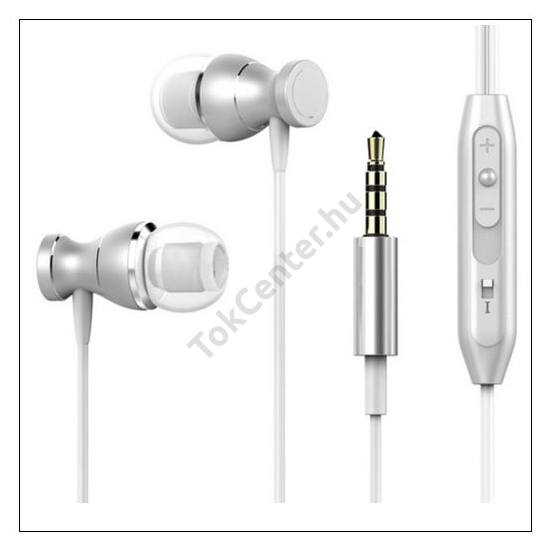 Fülhallgató SZTEREO (3.5mm jack, felvevő gomb, mikrofon, hangerő szabályzó, mágneses) EZÜST