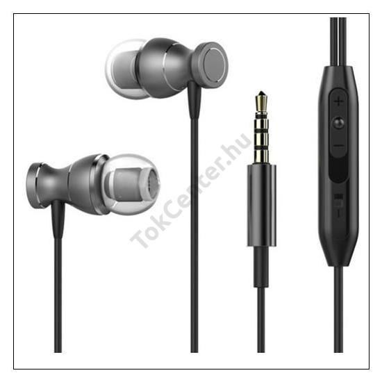 Fülhallgató SZTEREO (3.5mm jack, felvevő gomb, mikrofon, hangerő szabályzó, mágneses) FEKETE