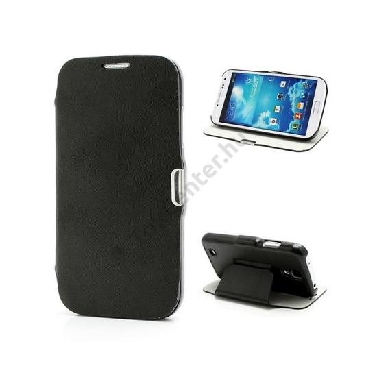 Samsung Galaxy S IV. (GT-I9500) Műanyag telefonvédő (FLIP, bőr, mágneses, asztali tartó funkció) FEKETE