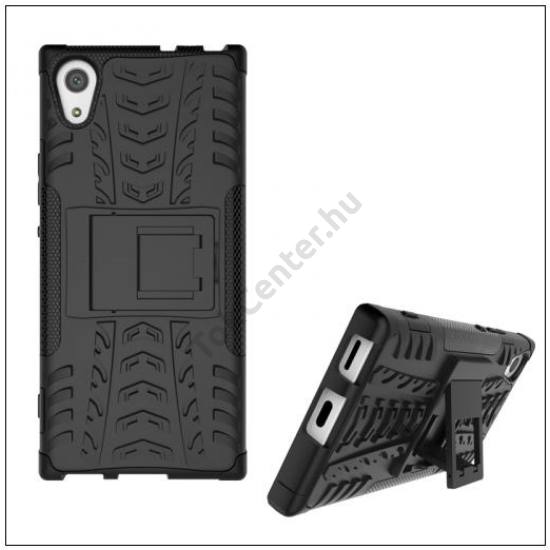 SAMSUNG Galaxy J3 (2017) (SM-J330) EU Defender műanyag telefonvédő (közepesen ütésálló, gumi / szilikon belső, kitámasztó, autógumi minta) FEKETE	