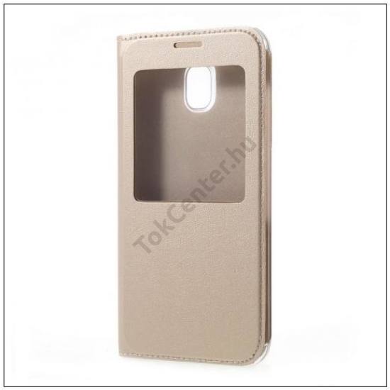 SAMSUNG Galaxy J7 (2017) (SM-J730) Tok álló, bőr (FLIP, oldalra nyíló, S-View Cover) ARANY	