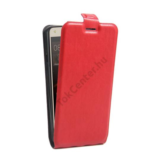 Huawei Y6 II Compact/Y5 II Tok álló, bőr (FLIP, mágneses, szilikon tartó) PIROS