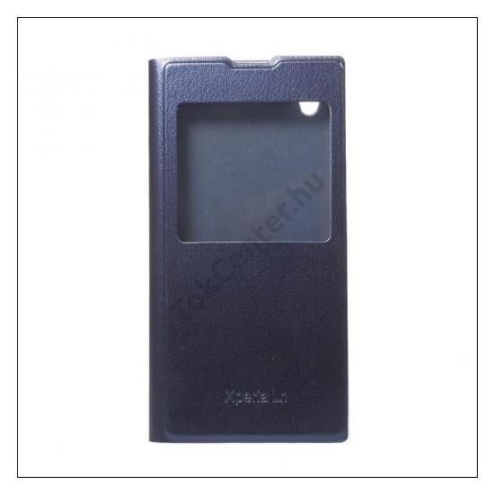 SONY Xperia L1 Tok álló, bőr (FLIP, oldalra nyíló, S-View Cover) SÖTÉTKÉK	