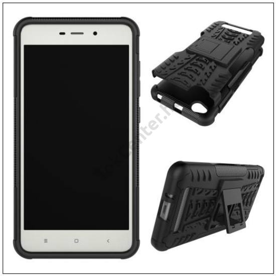 XIAOMI Redmi 4A Pro Defender műanyag telefonvédő (közepesen ütésálló, gumi / szilikon belső, kitámasztó, autógumi minta) FEKETE	