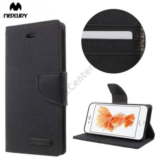 Apple iPhone 7 4.7 / Apple iPhone 8 4.7 / Apple iPhone SE (2020) MERCURY Canvas Diary tok álló (FLIP, oldalra nyíló, asztali tartó funkció, textil hatás) FEKETE