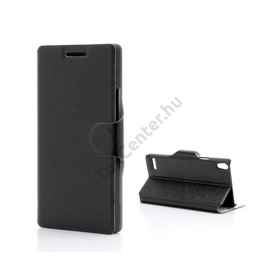 Huawei Ascend P6 (P6-U06) Tok álló, bőr (FLIP, mágneses, oldalra nyíló, asztali tartó funkció) FEKETE