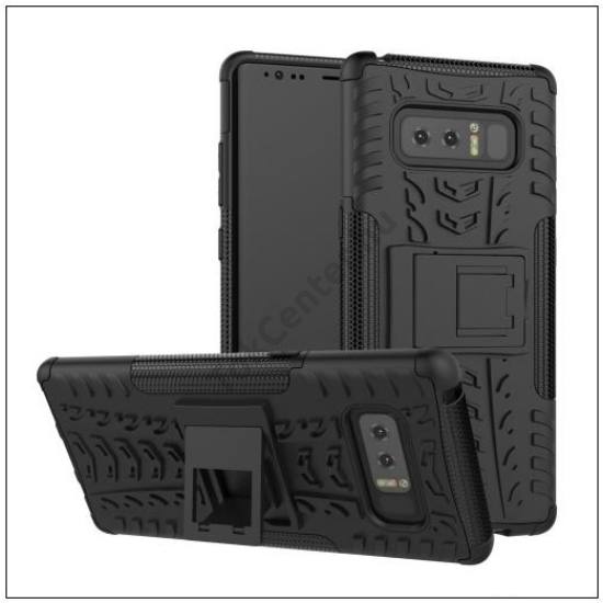 SAMSUNG Galaxy Note 8 Defender műanyag telefonvédő (közepesen ütésálló, gumi / szilikon belső, kitámasztó, autógumi minta) FEKETE	