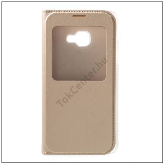 SAMSUNG Galaxy Xcover 4 (SM-G390) Tok álló, bőr (FLIP, mágneses, oldalra nyíló, View Window) ARANY	