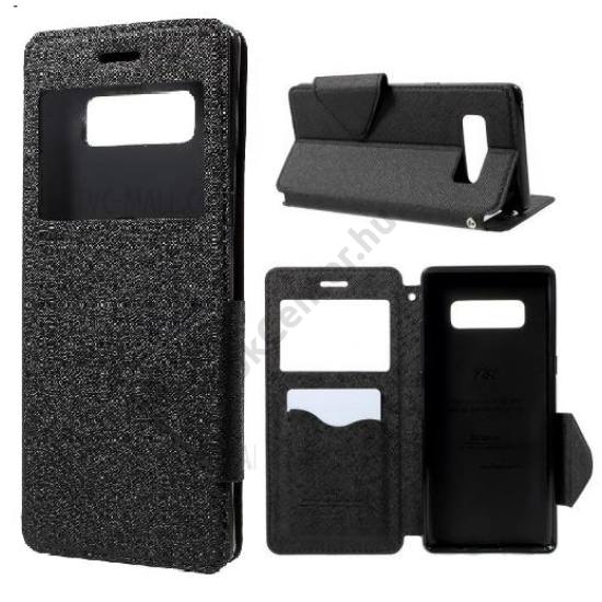 SAMSUNG Galaxy Note 8 (SM-N950F) ROAR KOREA tok álló, bőr (FLIP, oldalra nyíló, asztali tartó funkció, View Window, textilminta) FEKETE	