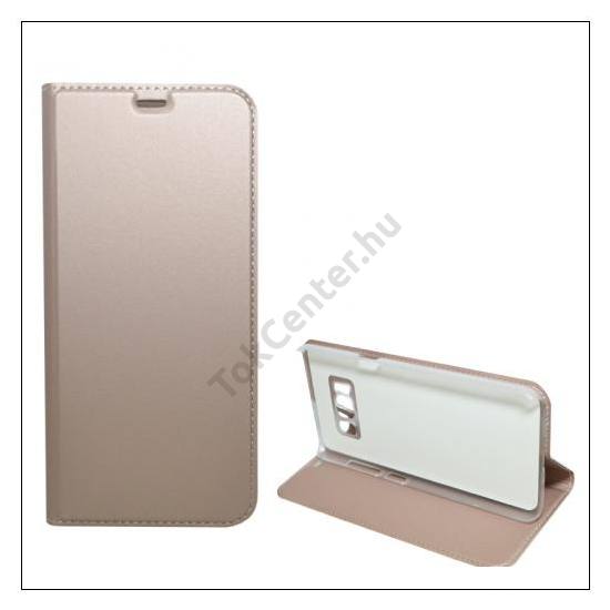 Apple iPhone X 5.8 / Apple iPhone XS 5.8 Tok álló, bőr hatású (FLIP, oldalra nyíló, asztali tartó funkció) ROZÉARANY
