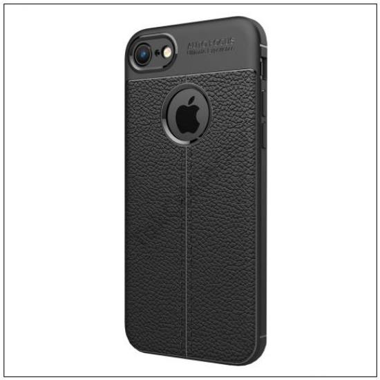APPLE IPhone 8 4,7 / iPhone 7 4,7 Telefonvédő gumi / szilikon (bőrhatás, varrás minta) FEKETE	