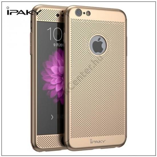 APPLE IPhone 6 / 6S IPAKY műanyag telefonvédő (előlap védelem, lyukacsos minta, edzett üveg fólia, logo kivágás) ARANY	