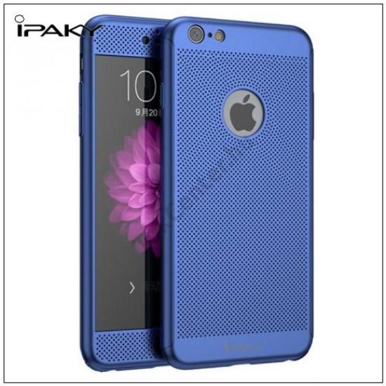 APPLE IPhone 6 / 6S IPAKY műanyag telefonvédő (előlap védelem, lyukacsos minta, edzett üveg fólia, logo kivágás) KÉK	