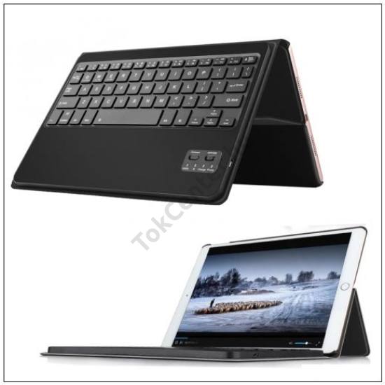 Apple IPAD Air 2019 (Air 3) / Apple IPAD Pro 10.5 (2017) Tok álló, bőr (FLIP, BLUETOOTH billentyűzet, asztali tartó, QWERTY, angol nyelvű) FEKETE	