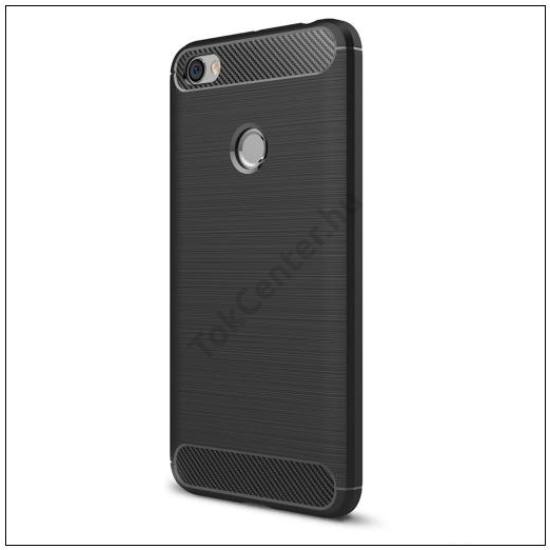 XIAOMI Redmi Note 5A Telefonvédő gumi / szilikon (közepesen ütésálló, szálcsiszolt, karbonminta) FEKETE	