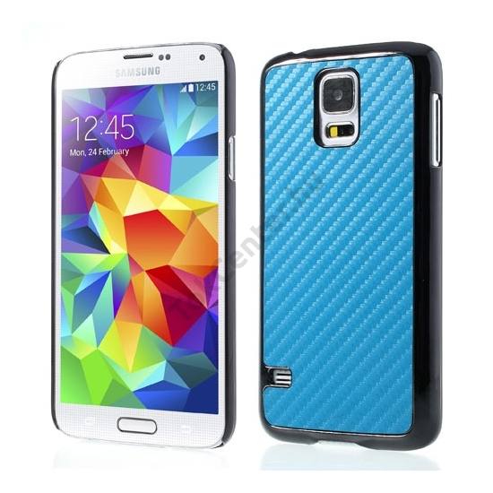 Samsung Galaxy S V. (SM-G900) Műanyag telefonvédő (fekete keret, karbon minta) KÉK