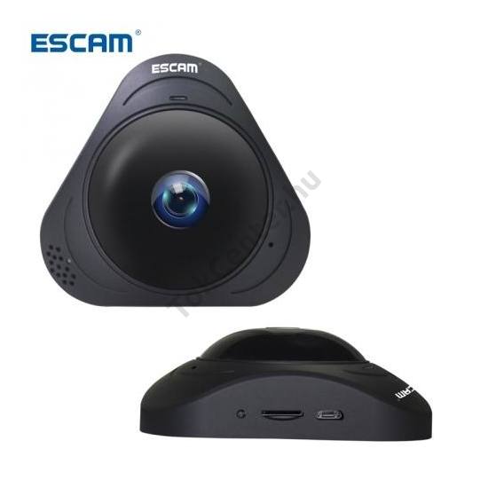 ESCAM Q8 kamera (Wifi infra IP, 360°-os panoráma kép, HD 960P 1.3MP, hang adás / rögzítés) FEKETE