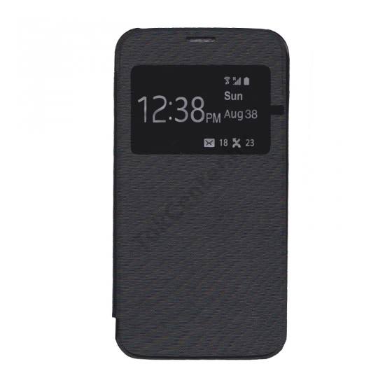 Samsung Galaxy S V. (SM-G900) Műanyag telefonvédő (FLIP, átlátszó hátlap, oldalra nyíló, S-View Cover) FEKETE