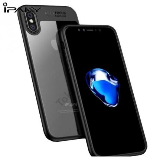 Apple iPhone X 5.8 / Apple iPhone XS 5.8 IPAKY telefonvédő szilikon keret (BUMPER, közepesen ütésálló, légpárnás sarok, akril hátlap) FEKETE
