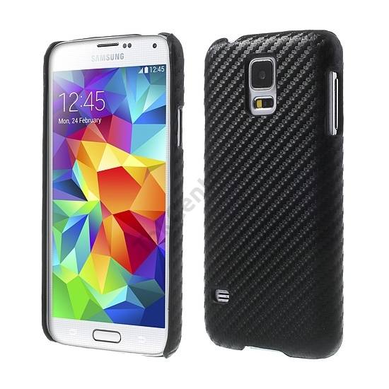 Samsung Galaxy S V. (SM-G900) Műanyag telefonvédő (karbon minta) FEKETE
