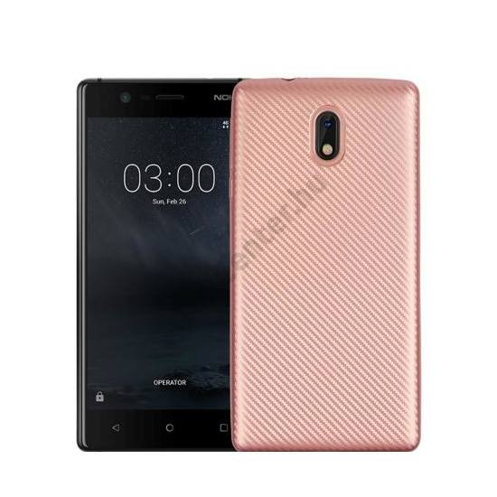 NOKIA 3 Telefonvédő gumi / szilikon (karbon minta) ROZÉARANY	