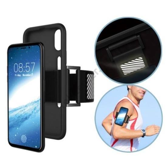 Apple iPhone X 5.8 / Apple iPhone XS 5.8 Szilikon telefonvédő (karpánt, sportoláshoz, fényvisszaverő csík) FEKETE