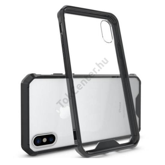 Apple iPhone X 5.8 / Apple iPhone XS 5.8 Telefonvédő szilikon keret (BUMPER, akril hátlap) FEKETE	