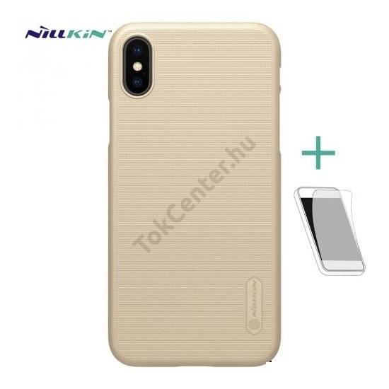 Apple iPhone X 5.8 / Apple iPhone XS 5.8 NILLKIN SUPER FROSTED műanyag telefonvédő (gumírozott, érdes felület + képernyővédő fólia) ARANY