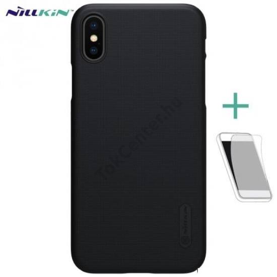 Apple iPhone X 5.8 / Apple iPhone XS 5.8 NILLKIN SUPER FROSTED műanyag telefonvédő (gumírozott, érdes felület + képernyővédő fólia) FEKETE