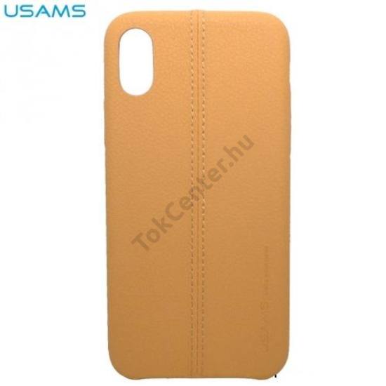 Apple iPhone X 5.8 / Apple iPhone XS 5.8 USAMS JOE műanyag telefonvédő (bőr hatású, varrás minta) VILÁGOSBARNA