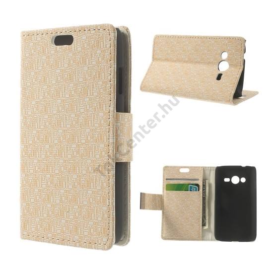 Samsung Galaxy Ace NXT (SM-G313H) Tok álló, bőr (FLIP, mágneses, oldalra nyíló, bankkártya tartó, asztali tartó funkció, labirintus minta) BÉZS