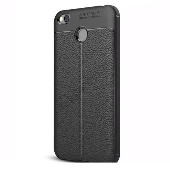 XIAOMI Redmi 4X Telefonvédő gumi / szilikon (bőr hátlap, varrás minta) FEKETE	