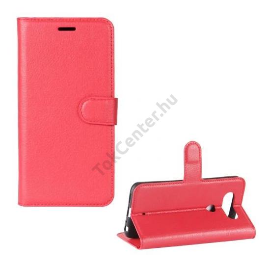 LG Q8 (H970) Tok álló, bőr (FLIP, mágneses, oldalra nyíló, asztali tartó funkció) PIROS	