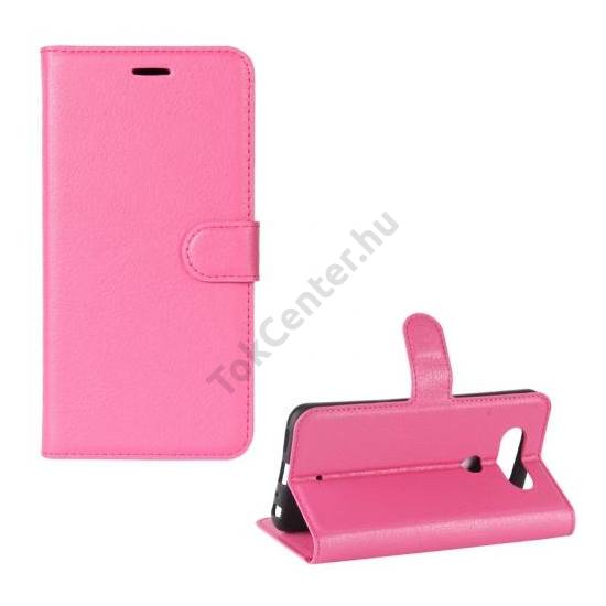LG Q8 (H970) Tok álló, bőr (FLIP, mágneses, oldalra nyíló, asztali tartó funkció) RÓZSASZÍN	