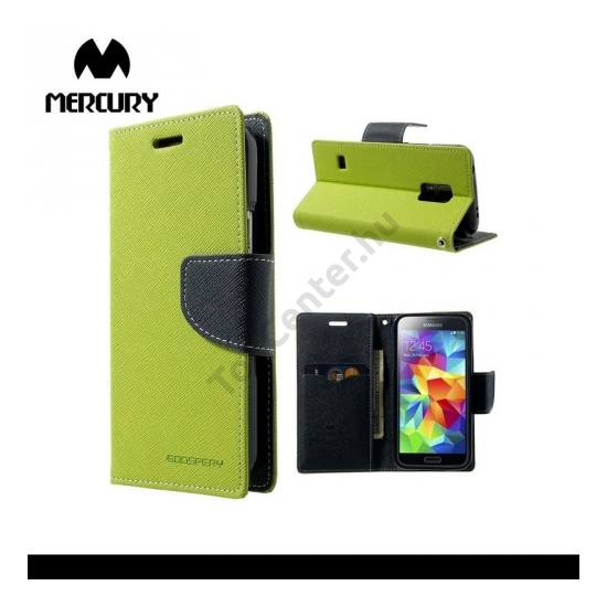 Samsung Galaxy S V. mini (SM-G800) MERCURY Fancy Diary tok álló, bőr (FLIP, mágneses, oldalra nyíló, bankkártya tartó, asztali tartó funkció) ZÖLD