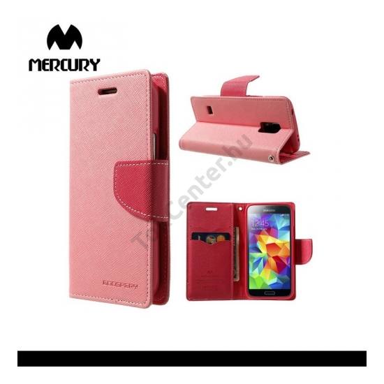Samsung Galaxy S V. mini (SM-G800) MERCURY Fancy Diary tok álló, bőr (FLIP, mágneses, oldalra nyíló, bankkártya tartó, asztali tartó funkció) RÓZSASZÍN