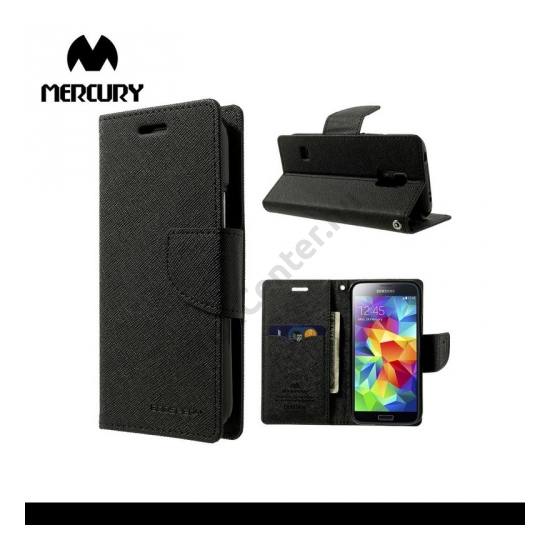 Samsung Galaxy S V. mini (SM-G800) MERCURY Fancy Diary tok álló, bőr (FLIP, mágneses, oldalra nyíló, bankkártya tartó, asztali tartó funkció) FEKETE