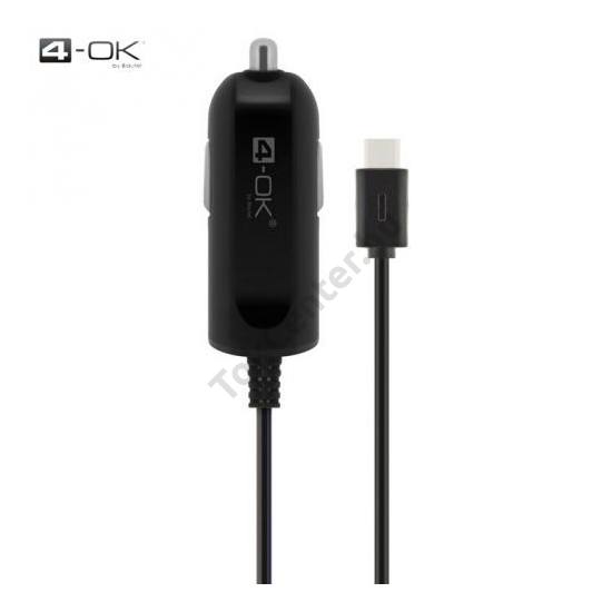 4-OK szivargyújtó töltő/autós töltő (USB Type-C, 12 /24V 1000mA) FEKETE	