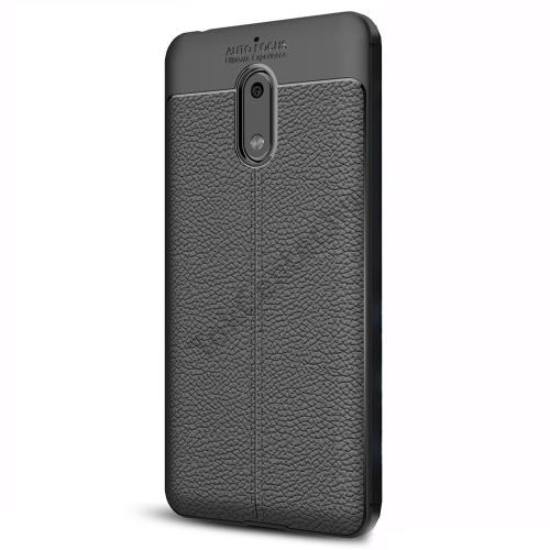 NOKIA 6 Telefonvédő gumi / szilikon (bőr hátlap, varrás minta) FEKETE	