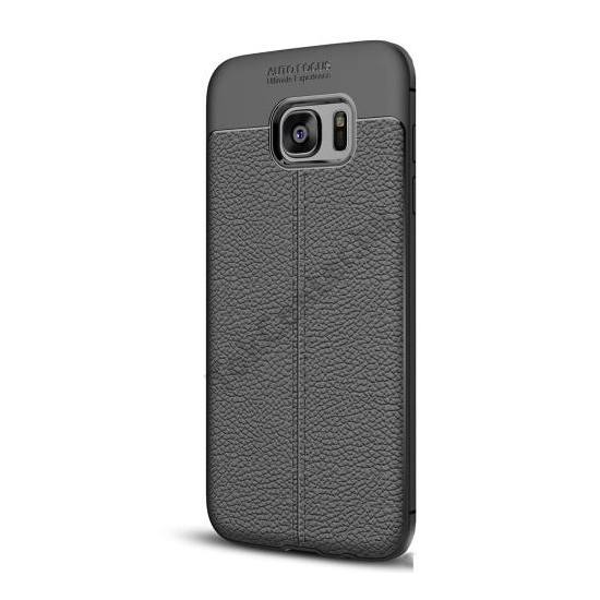 SAMSUNG Galaxy S7 Edge (SM-G935) Telefonvédő gumi / szilikon (bőr hátlap, varrás minta) FEKETE	