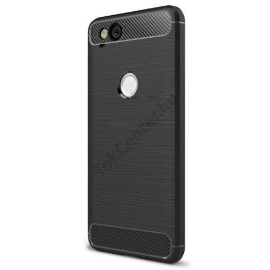 GOOGLE Pixel 2 Telefonvédő gumi / szilikon (közepesen ütésálló, légpárnás sarok, szálcsiszolt, karbonminta) FEKETE