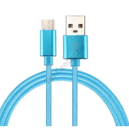 Adatátvitel adatkábel és töltő (Type-C, 100 cm, szőtt / cipőfűző minta) KÉK