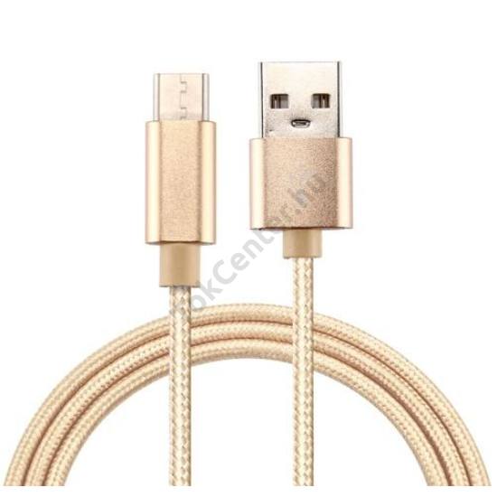 Adatátvitel adatkábel és töltő (Type-C, 300 cm, szőtt / cipőfűző minta) ARANY