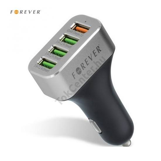 FOREVER szivargyújtó töltő/autós töltő 4 x USB aljzat (4 x 5V/2400mA, gyorstöltés támogatás, kábel NÉLKÜL!) FEKETE	