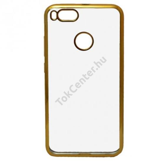 XIAOMI MI A1 Telefonvédő gumi / szilikon (fémhatású keret) ÁTLÁTSZÓ/ARANY	