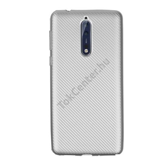 NOKIA 8 Telefonvédő gumi / szilikon (karbon minta) EZÜST	